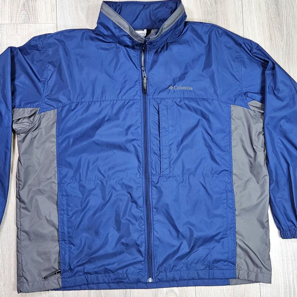 Columbia Jacket Mens XXL Navy Blue Hooded Windbreaker Nylon RM3026